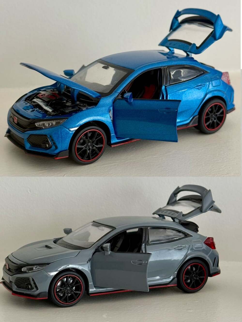 Lot of 2 Honda Civic Type R 1:32 Diecast Model Car Toy Blue and gray